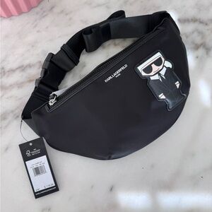 Karl Lagerfeld Black Belt Bag with Iconic Patch